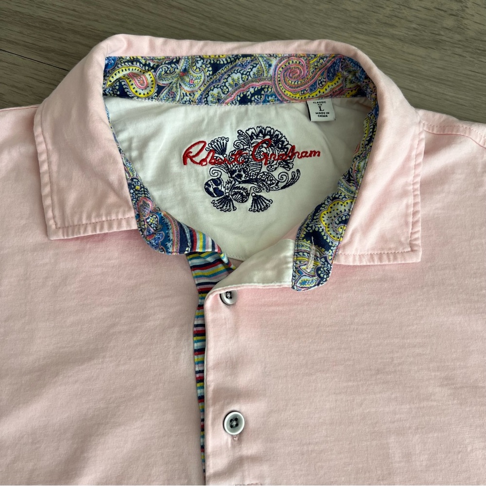 Robert Graham Light Pink Paisley‎ Trim Polo Shirt, 100% Cotton